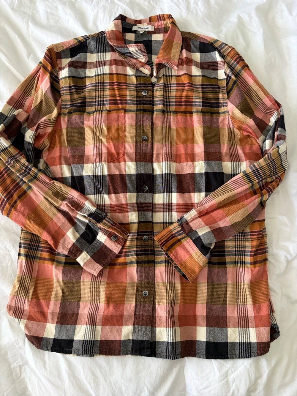 Madewell Plaid Button-Down Shirt in Pink, Brown & Cream